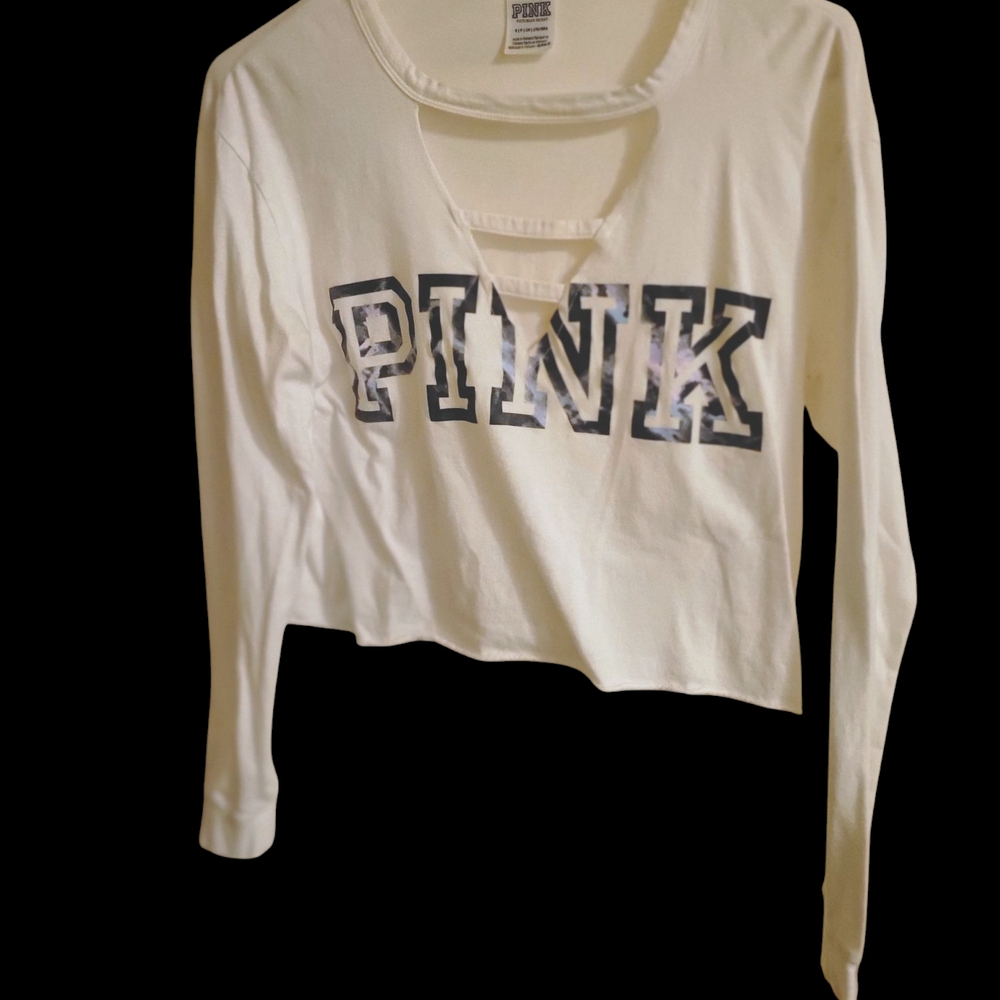 PINK Victoria's Secret Women’s Casual White Cropped Long Sleeve Pullover, Sz S